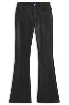 hugo flared trousers in faux leather - black women's pants