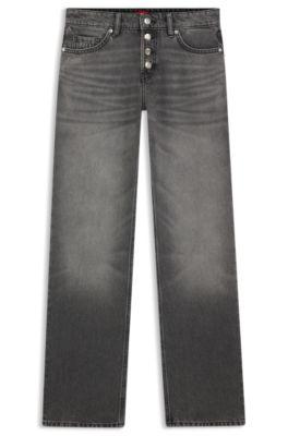 hugo grey straight-fit jeans in rigid denim - silver women's pants