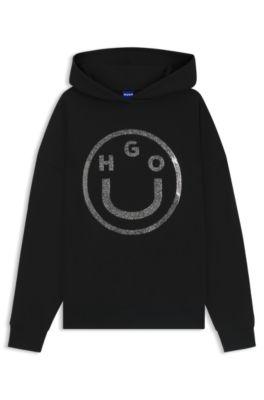 hugo happy- hoodie in cotton terry - black women's sweatshirts
