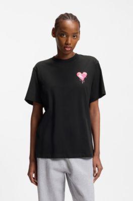 hugo heart-artwork t-shirt in cotton jersey - black women's t-shirts