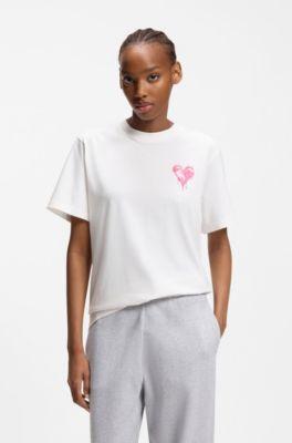 hugo heart-artwork t-shirt in cotton jersey - white women's t-shirts
