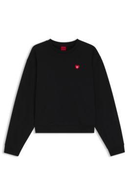 hugo heart-logo sweatshirt in cotton terry - black women's sweatshirts