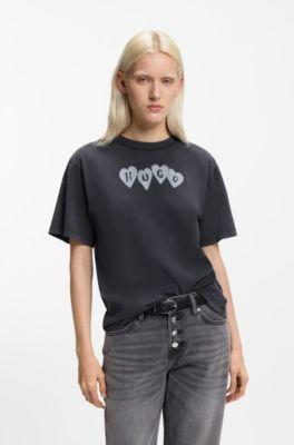hugo heart-logo t-shirt in cotton jersey - black women's t-shirts