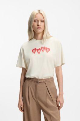hugo heart-logo t-shirt in cotton jersey - white women's t-shirts