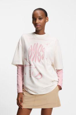 hugo logo-artwork t-shirt in cotton jersey - white women's t-shirts