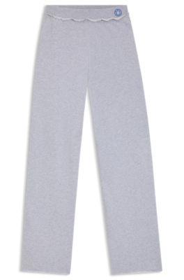 hugo logo-waistband tracksuit bottoms in cotton terry - light grey women's pants