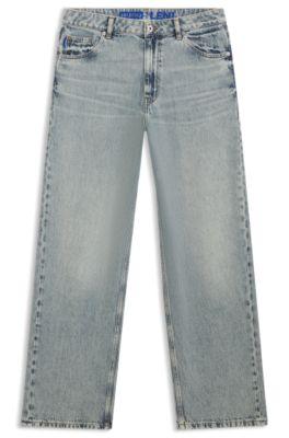hugo ocean-blue loose-fit jeans in rigid denim - blue women's pants
