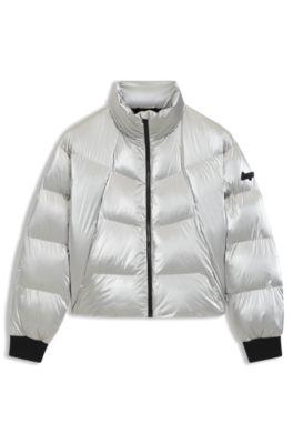 hugo puffer jacket with silicone logo badge - patterned women's casual jackets