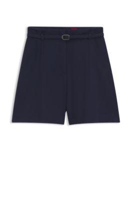 hugo regular-fit shorts with buckled belt - dark blue women's pants