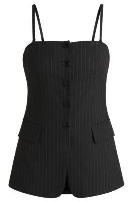 hugo regular-fit tailored vest in pinstripe stretch fabric - dark grey women's suits