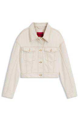 hugo relaxed-fit jacket in washed ecru denim - white women's casual jackets