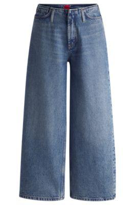 hugo relaxed-fit jeans with cropped length - blue women's pants