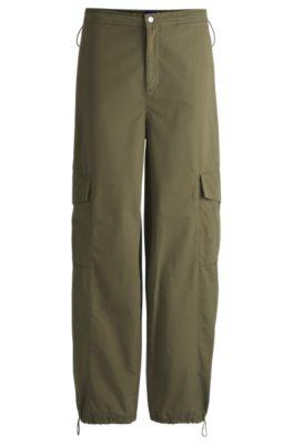 hugo relaxed-fit parachute trousers in cotton poplin - light green women's pants
