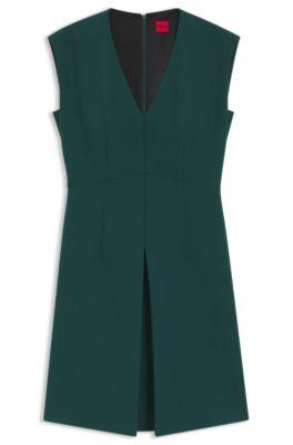 hugo sleeveless dress with front pleat - dark green women's business dresses