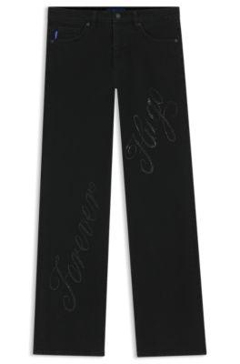 hugo slim-fit jeans with rhinestone logos - black women's pants size 28/32