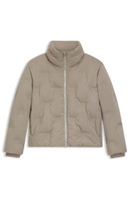 hugo stacked-logo jacket with water-repellent finish - light beige women's casual jackets