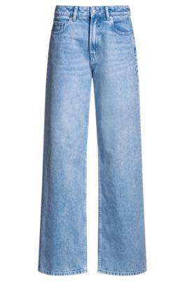 hugo straight-fit jeans in bright-blue rigid denim - turquoise women's pants