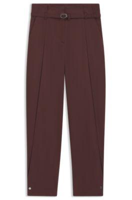 hugo tapered-fit trousers in cotton twill - dark brown women's pants