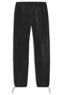 hugo wide-leg parachute trousers in faux leather - black women's pants