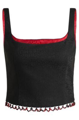 hugo x les benjamins sleeveless top with beaded trim- patterned women's casual tops