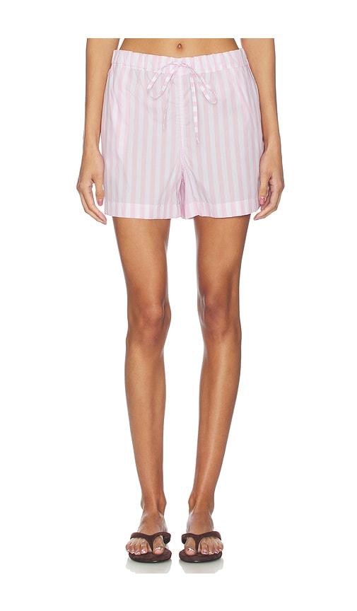 hunza g cabana stripe embroidered shorts in pink,white.