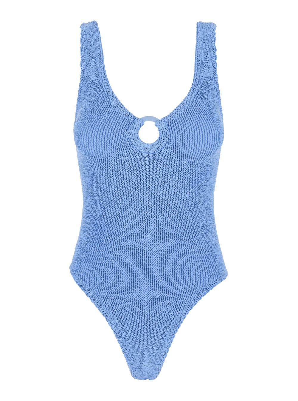 hunza g celine blue swimsuit with cut-out with ring in tech fabric stretch woman