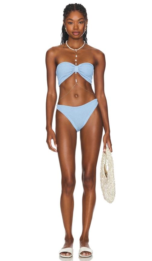 hunza g jean bikini set in baby blue.