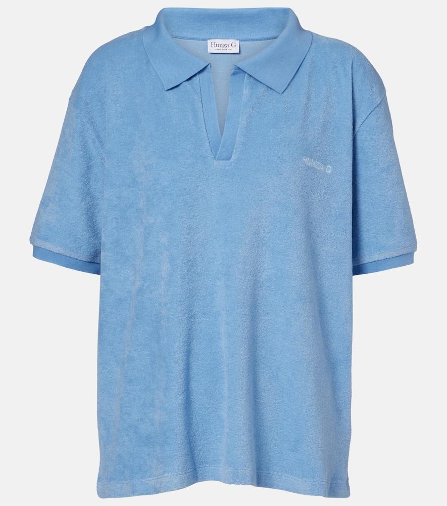 hunza g logo cotton terry polo shirt