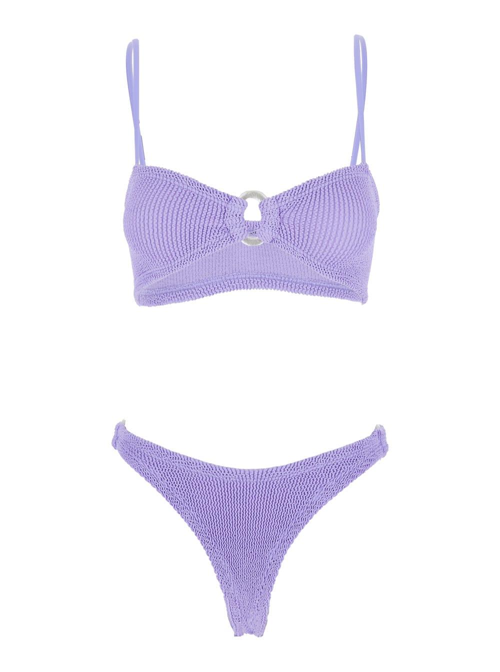 hunza g misty violet bikini with fixed spaghetti straps and cut-out with ring in tech fabric stretch woman