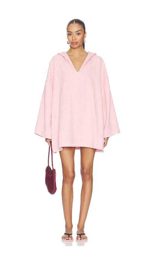 hunza g sunny towelling hooded poncho in pink.