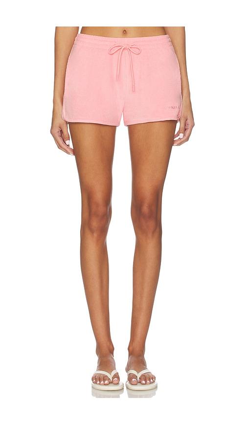 hunza g towelling embroidered shorts in pink.