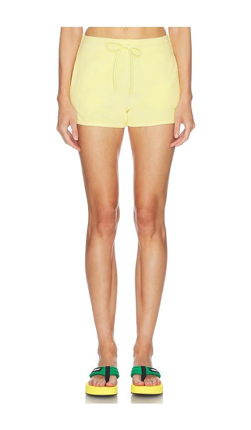 hunza g towelling shorts in yellow.