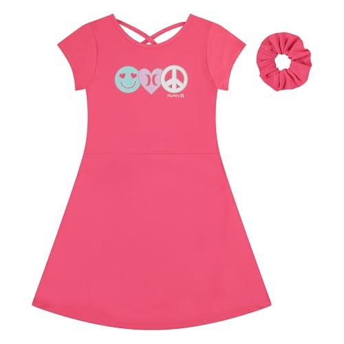 hurley girls' short sleeve dress, pink/peace