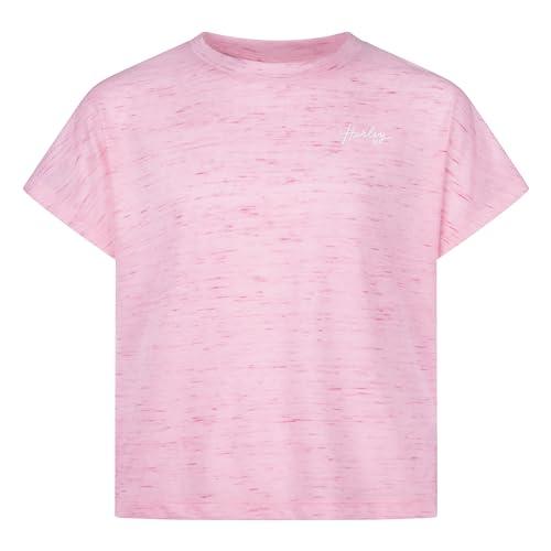 hurley girls' soft knit basic t-shirt, sunkissed melon, m