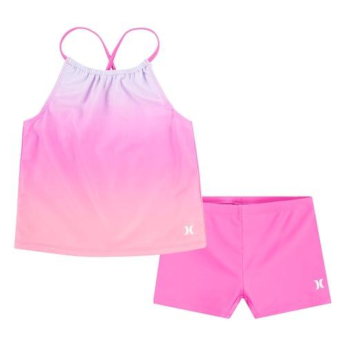 hurley girls tankini 2-piece swimsuit, china rose/boyshort