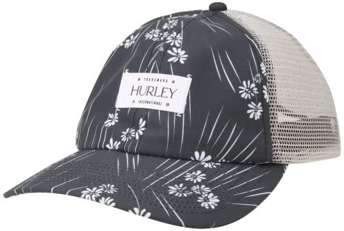 hurley women's cap - vista curved brim snap back trucker hat, black