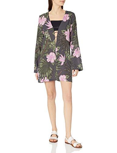 hurley women's floral hoodie coverup dress, anthracite, s