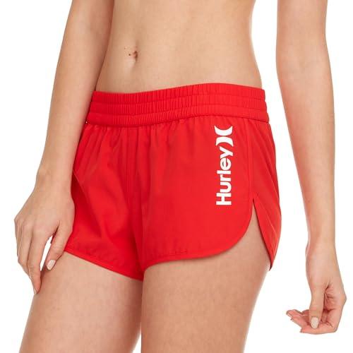 hurley women's red 3" board shorts, swim bottoms with pockets