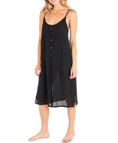 hurley women's standard button-front midi dress, black