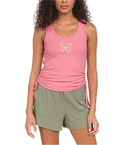 hurley womens butterfly side cinch tank top, pink, large