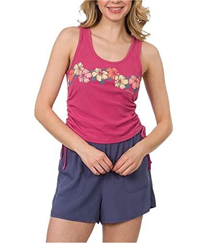 hurley womens flower chain tank top, pink, x-large