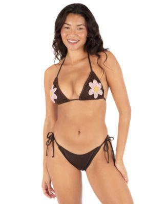 hurley womens flower crochet bikini top cheeky tie side swim bottoms