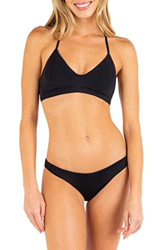hurley womens solid adjustable bikini top, black, large us