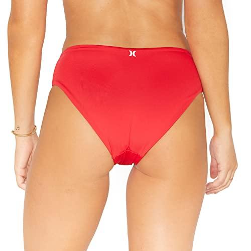 hurley womens solid full bikini bottoms, red pepper, small us