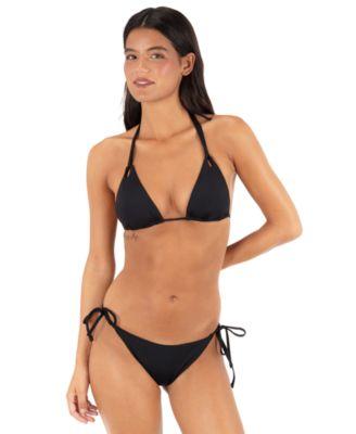hurley womens solid tri bikini top cheeky tie side swim bottoms