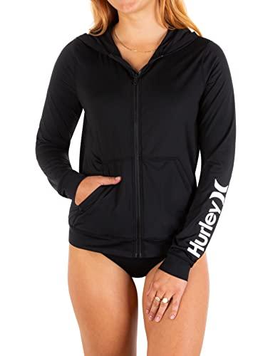 hurley womens top rash guard shirt, black, medium us