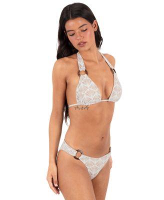 hurley womens v neck shell crochet ring tri tie bikini halter top pull on bottoms