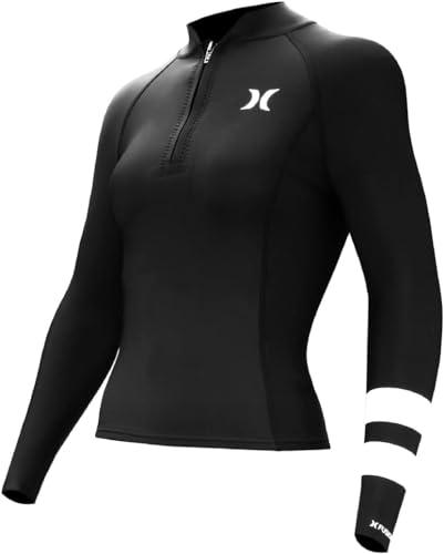 hurley womens wetsuit jacket - fusion 101 1mm long sleeve wetsuit top with quarter zip - upf 50+ (black, 12)