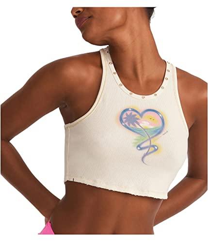 hurley womens whitewater rib racerback tank top, off-white, medium