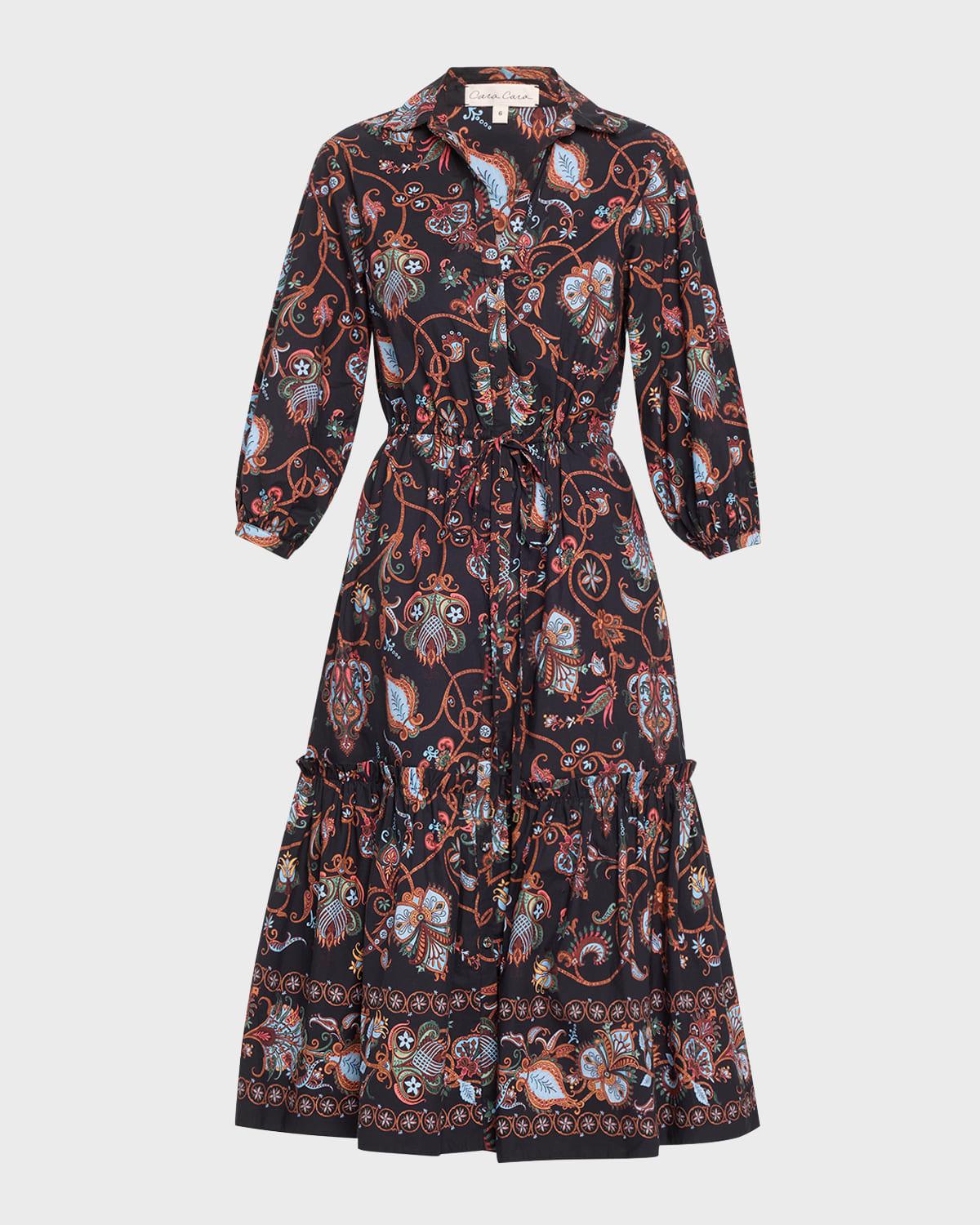 hutton puff-sleeve midi shirtdress